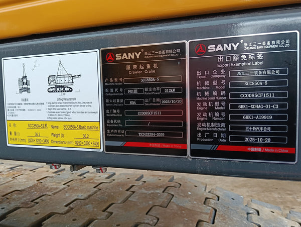 BRAND NEW SANY 85 TON CRAWLER CRANE SCC850A-5 (CCCR-568)