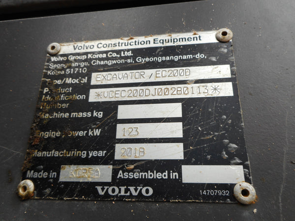 VOLVO EXCAVATOR EC200D - (EV200-003)