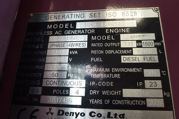 DENYO GENERATOR DCA-180ESEI - (G150-009)