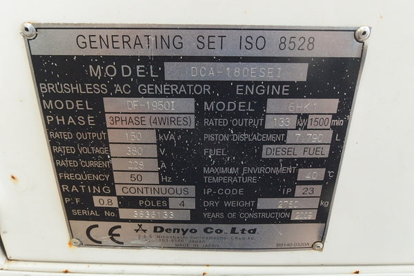 DENYO GENERATOR DCA-180ESEI - (G150-007)