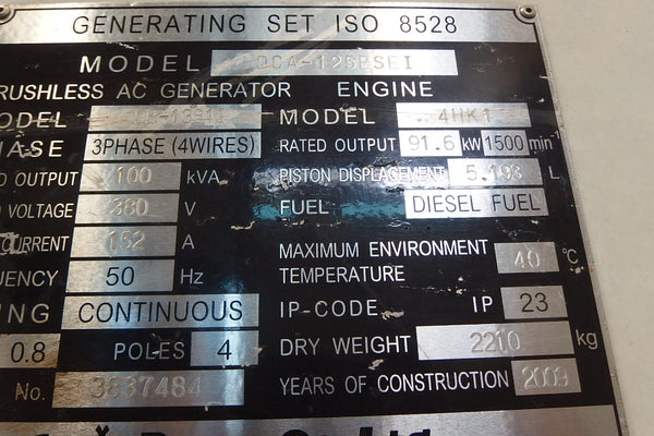 DENYO GENERATOR DCA-125ESEI - (G100-306)