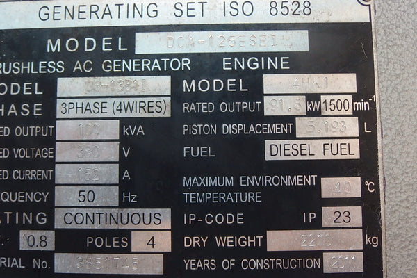 DENYO GENERATOR DCA-125ESEI - (G100-309)